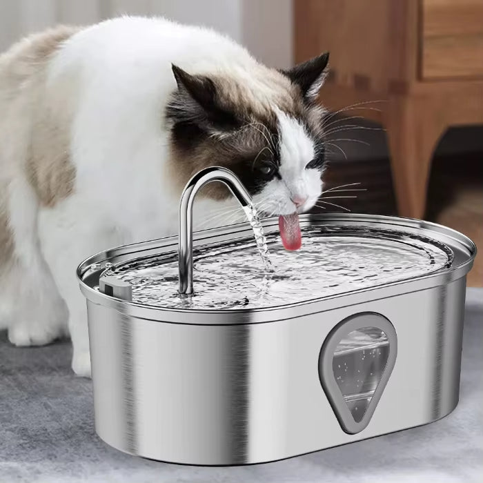 304 Stainless Steel Automatic Cat Water Fountain with Charging Power Pet Dog Drinking Dispenser Filter for Cats and Dogs