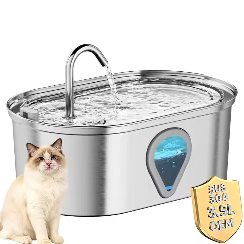 304 Stainless Steel Automatic Cat Water Fountain with Charging Power Pet Dog Drinking Dispenser Filter for Cats and Dogs