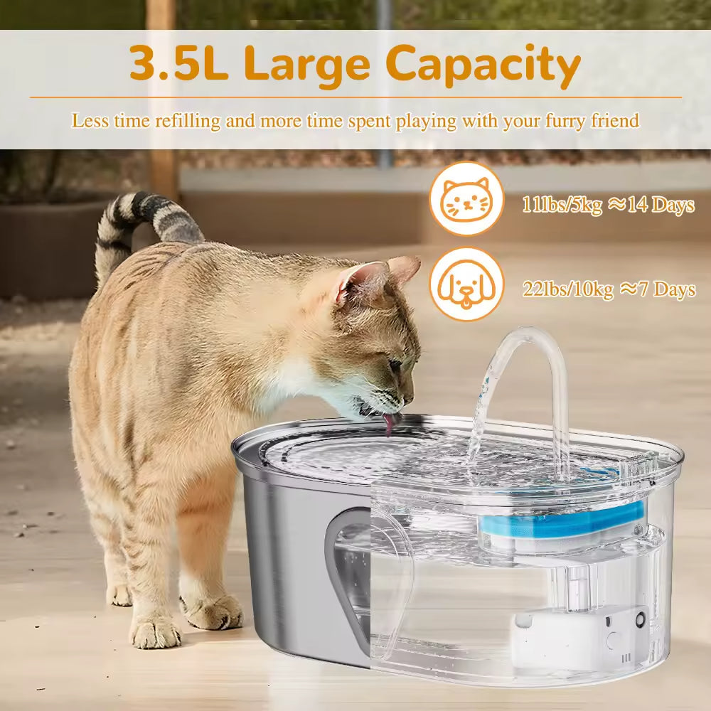 304 Stainless Steel Automatic Cat Water Fountain with Charging Power Pet Dog Drinking Dispenser Filter for Cats and Dogs