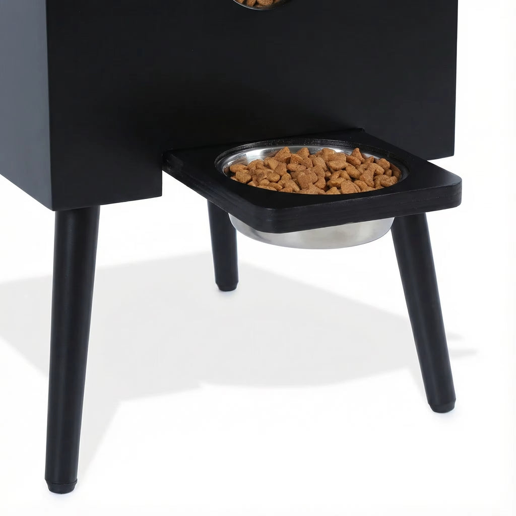 Premium Matte Black Pet Feeder, Large Capacity Dog Food Dispenser with Elevated Feeding Bowl