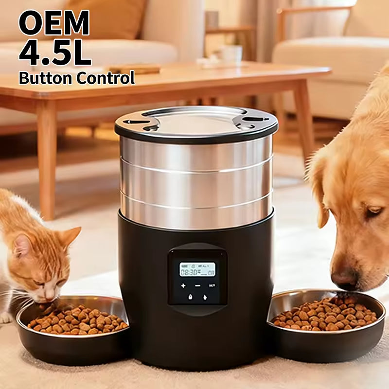 4.5l/0.98gal Large Capacity Stainless Steel Smart Pet Feeder with Recording USB Powered Ideal for Cats Dogs Automatic Cat Feeder