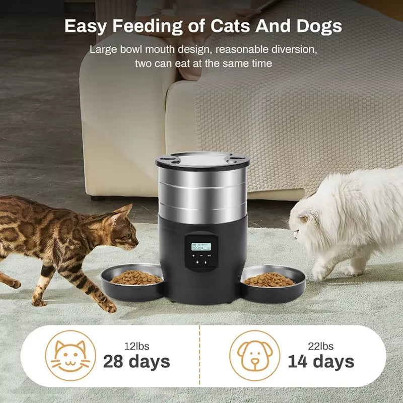 4.5l/0.98gal Large Capacity Stainless Steel Smart Pet Feeder with Recording USB Powered Ideal for Cats Dogs Automatic Cat Feeder