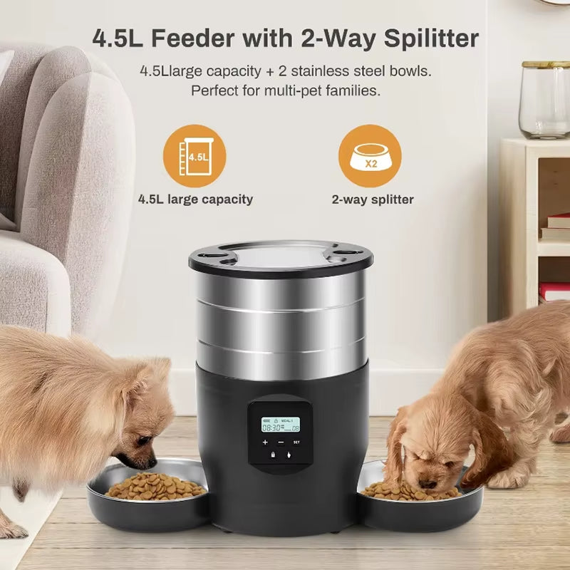 4.5l/0.98gal Large Capacity Stainless Steel Smart Pet Feeder with Recording USB Powered Ideal for Cats Dogs Automatic Cat Feeder