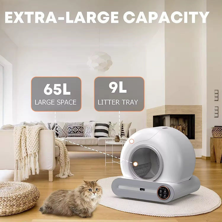 65L Automatic Cat Litter Box Smart App Control Self Cleaning Litter Box Fully Enclosed Pet Toilet Cat Litter Box