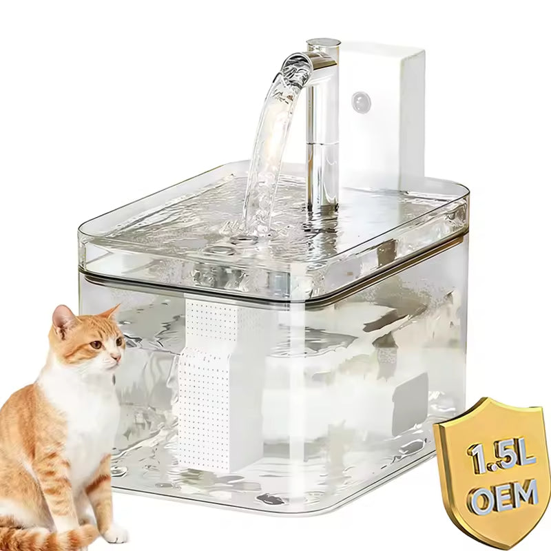 2500mah Pet Automatic Filter Fountain with Sensor Ultra Quiet Pump 1.5L Wireless Pet Water Fountain for Small Cats Dogs Supplies