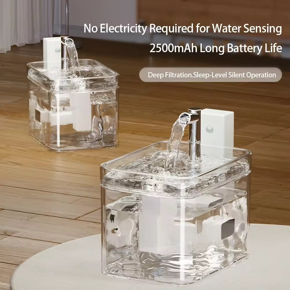 2500mah Pet Automatic Filter Fountain with Sensor Ultra Quiet Pump 1.5L Wireless Pet Water Fountain for Small Cats Dogs Supplies